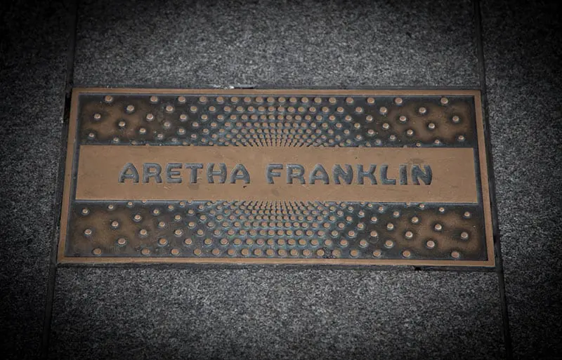 Aretha Franklin’s plaque outside the Apollo Theater in NYC