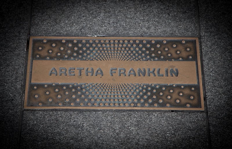 Aretha Franklin’s plaque outside the Apollo Theater in NYC